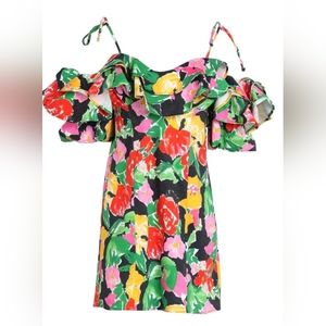 Topshop cotton blend bold floral ruffle Bardot mini dress